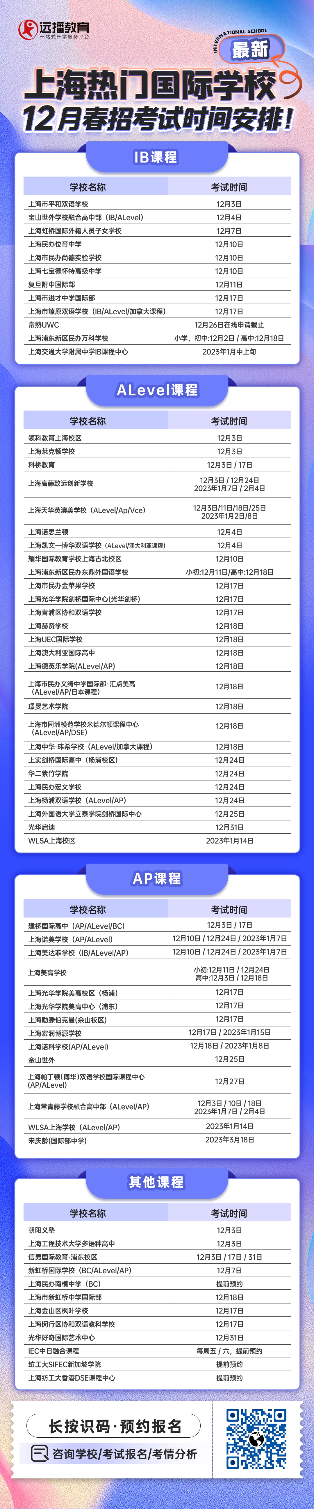 上海熱門國際學校12月春招考試開放日匯總